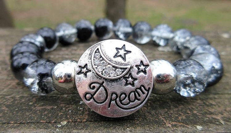 Summerfield CollectionInterchangeable Snap Bracelet 3 Charm Set Blue Galaxy Glitter Glass Black Clear Crackle Stretch