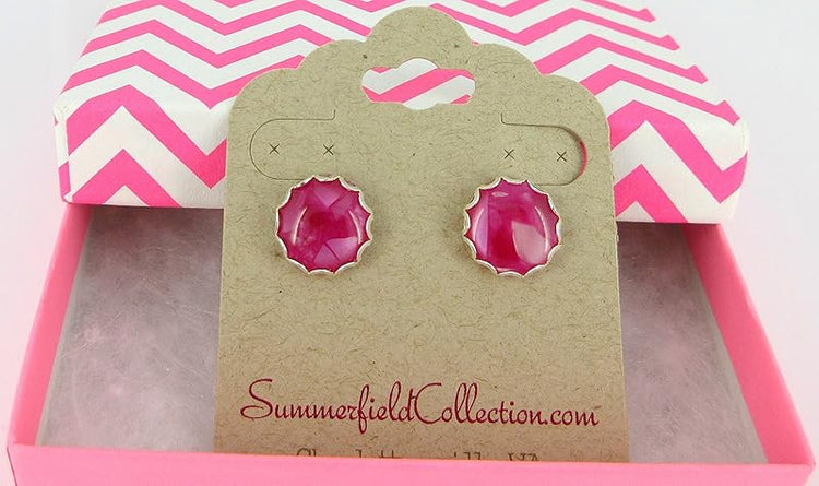 Summerfield Collection Stainless Steel Faux Shell Stud Earrings 12mm (Magenta)