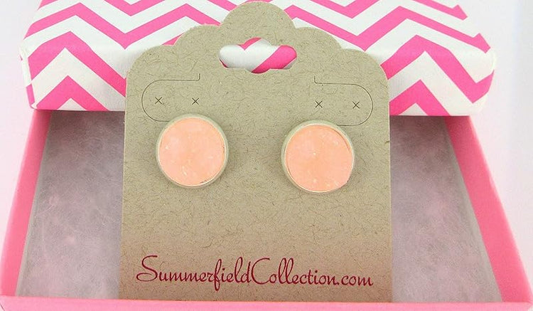 Summerfield Collection Silver-tone Faux Druzy Stone Stud Earrings 12mm (Peach Pink)