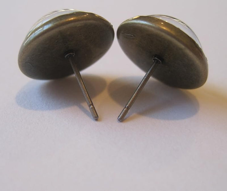 Summerfield Collection Antiqued Gold-tone Mint Green and Black Glitter Glass Stud Earrings Hand-painted 12mm