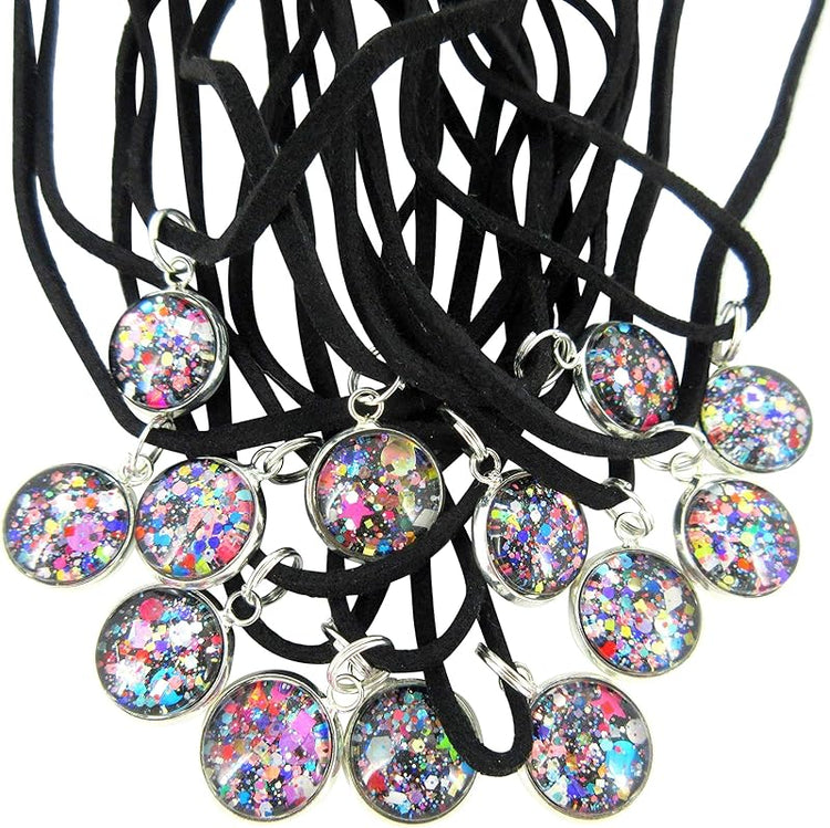 Summerfield Collection Silver-tone Glitter Glass Pendant Choker Necklace Faux Black Suede Cord