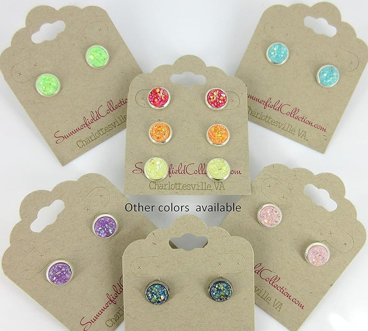 Summerfield Collection Silver-tone Pastel AB Faux Druzy Stone Stud Earrings 8mm (Ballet Pink)