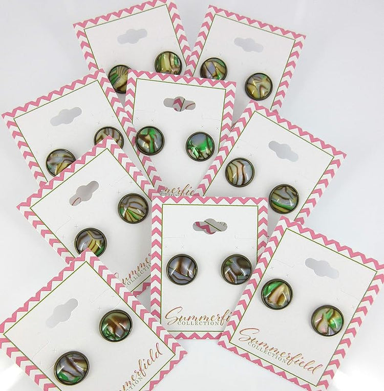 Summerfield Collection Antiqued Gold-tone Green Gray Tan Stud Earrings 12mm