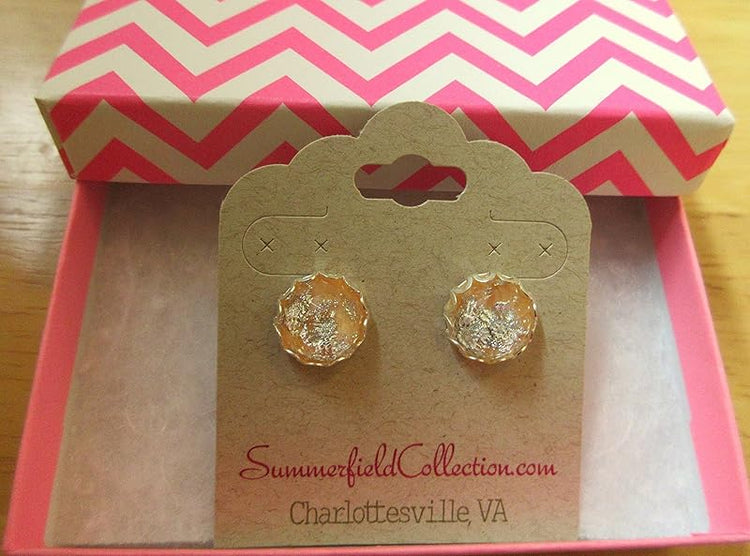 Summerfield Collection Silver Foil Faceted Resin Stud Earrings 12mm (Yellow)