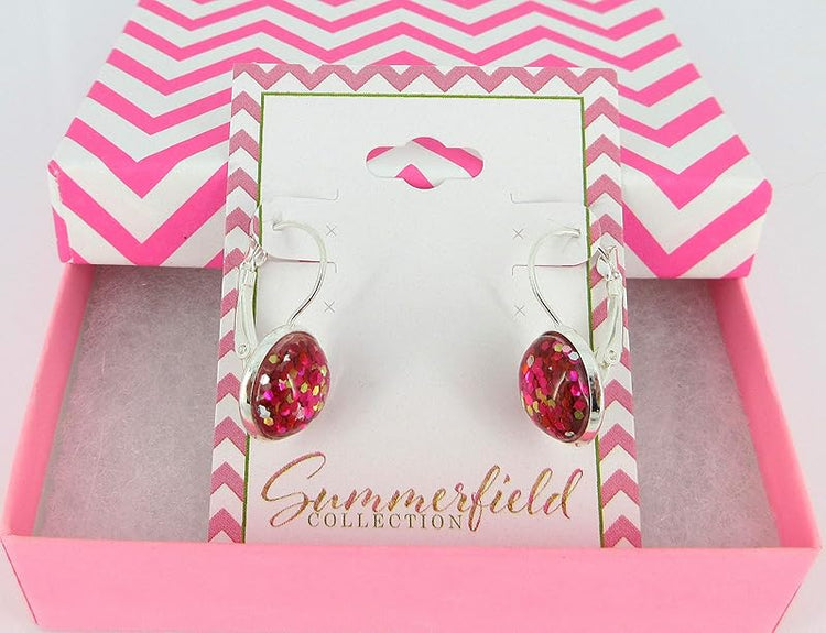 Summerfield Collection Silver-tone Metallic Glitter Resin Lever-back Drop Earrings 12mm (Pink)