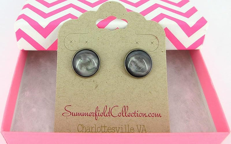 Summerfield Collection Hematite-tone Faux Stone Resin Stud Earrings 12mm Mystical Gray Pink