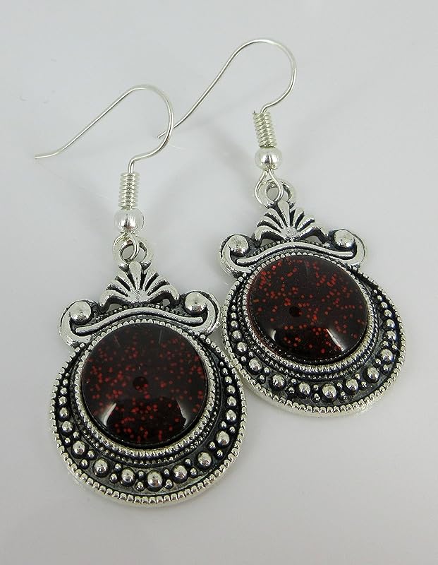 Summerfield Collection Antiqued Silver-tone Black Rainbow Duo-chrome Glitter Glass Dangle Earrings Hand-painted