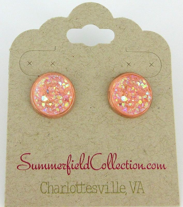 Summerfield Collection Rose Gold-tone Faux Druzy Stone Stud Earrings 12mm (Blush)
