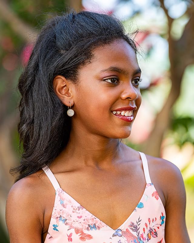 Summerfield Collection Antiqued Gold-tone Winter White Glitter Glass Lever-back Drop Galaxy Earrings Hand-painted