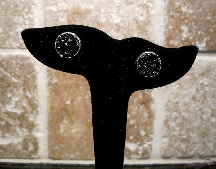 Summerfield Collection Silver-tone Black Faux Druzy Stone Stud Earrings 12mm