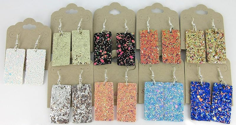 Summerfield Collection Silver-tone Glitter Faux Leather Large Rectangle Dangle Earrings (Blue w/Pink and Black)