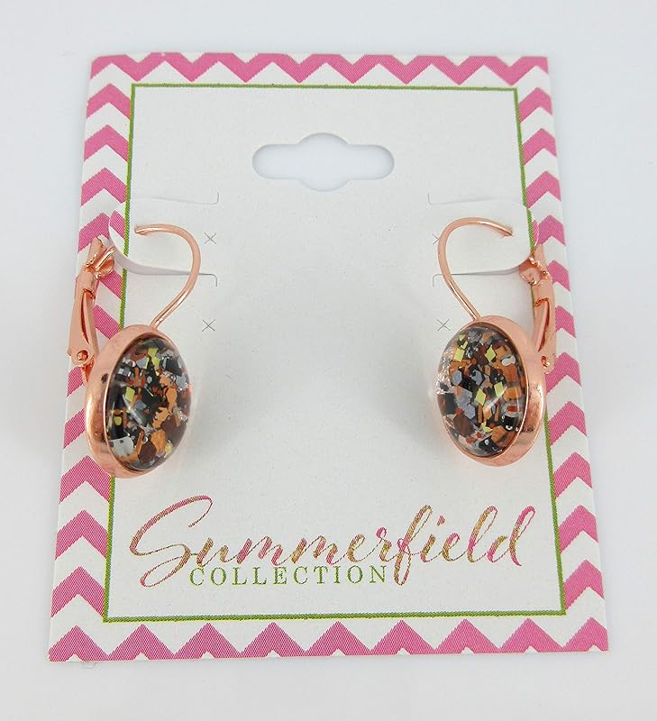 Summerfield Collection Rose Gold-Tone Pearly Silver and Black Glitter Glass Drop Earrings