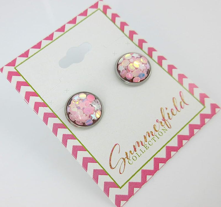 Summerfield Collection Stainless Steel Glitter Resin Globe Stud Earrings 12mm (Ballet Pink)