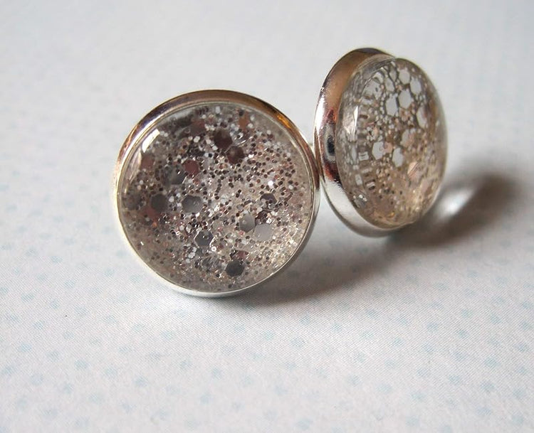 Summerfield Collection Silver-tone Glitter Glass Stud Earrings 12mm Hand-painted