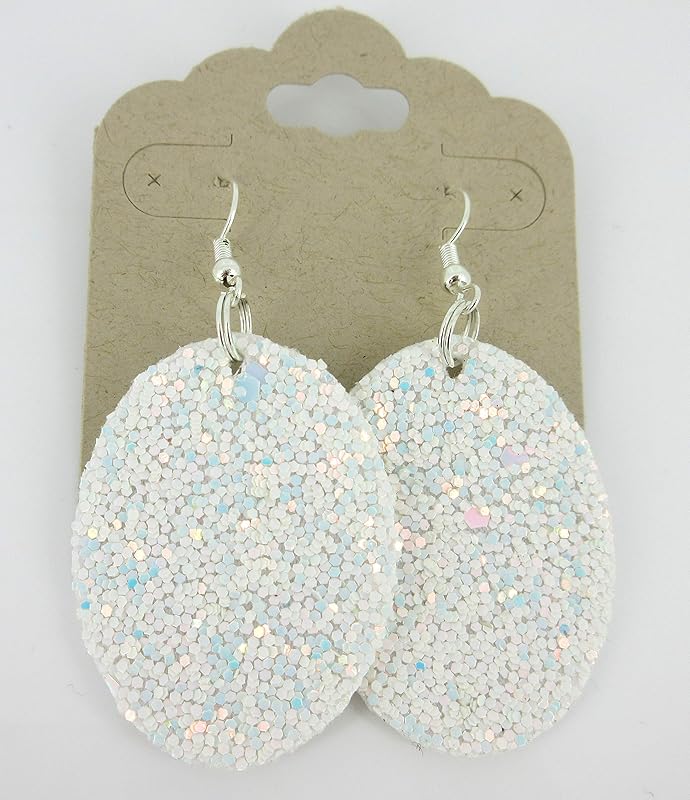 Summerfield Collection Silver-tone Glitter Faux Leather Oval Dangle Earrings (White AB)