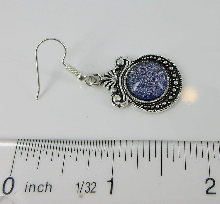 Summerfield Collection Antiqued Silver-tone Purple Gold Black Shimmer Glass Dangle Earrings Hand-painted