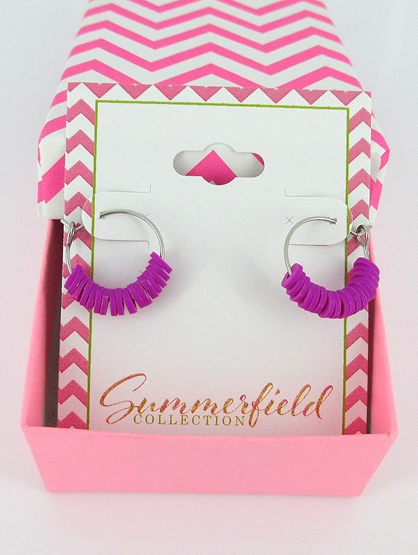 Summerfield Collection 15mm Stainless Steel Polymer Clay Katsuki Bead Hoop Earrings (Neon Purple)