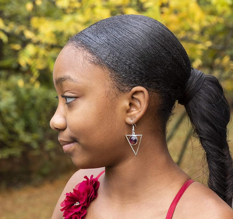 Summerfield Collection Antiqued Silver-tone Black and Color-shifting Red Glitter Glass Dangle Earrings Hand-painted