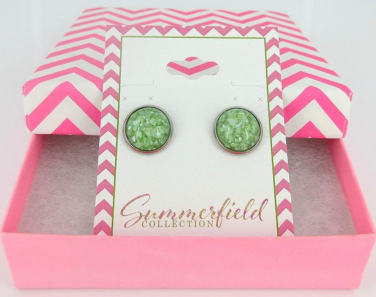 Summerfield Collection Stainless Steel Faux Shell Stud Earrings 12mm (Spring Green)