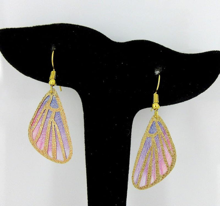Summerfield Collection Gold Tone Butterfly Wing Fabric Dangle Earrings (Hot Pink and Purple)