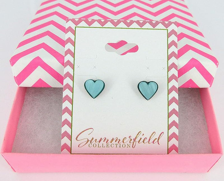 Summerfield Collection Stainless Steel Pearly Acrylic Heart Stud Earrings 8mm (Seafoam)