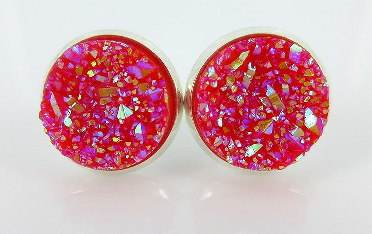 Summerfield CollectionTrio Silver-tone Stud Earrings Clear AB Red Faux Druzy Stone Mermaid Scale Set 12mm