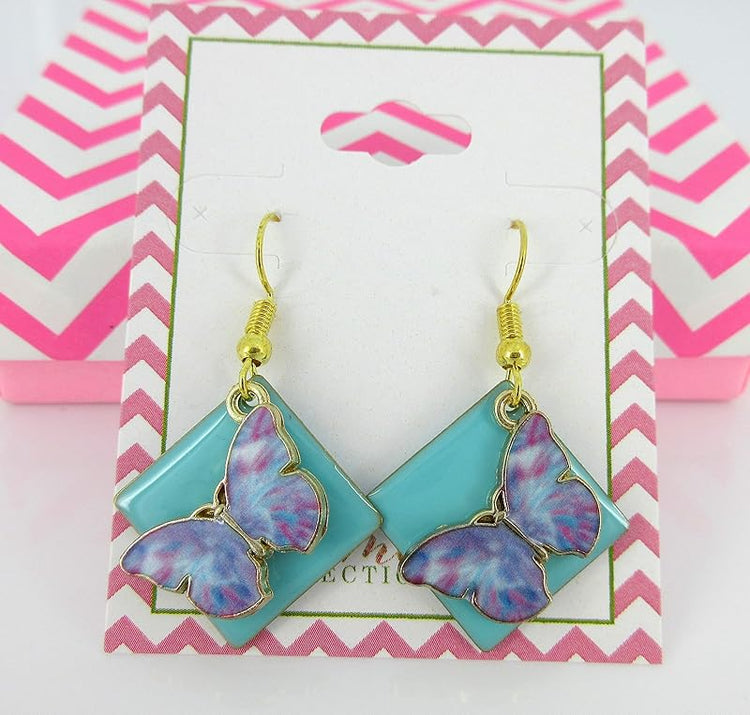 Summerfield Collection Gold-tone Enamel Butterfly Charm Dangle Earrings (Blue/Purple)