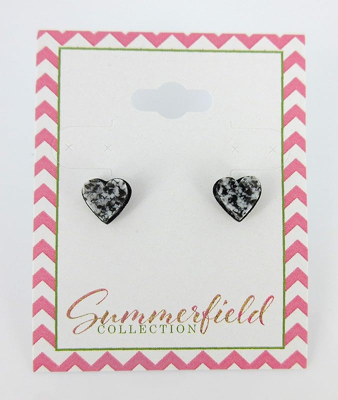 Summerfield Collection Stainless Steel Faux Granite Stone Acrylic Heart Stud Earrings 8mm