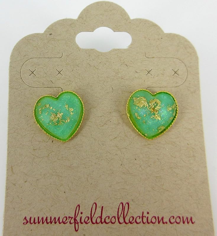 Summerfield Collection Gold-tone Heart Shaped Faceted Resin Leaf Foil Stud Earrings 12mm (Mint Green)