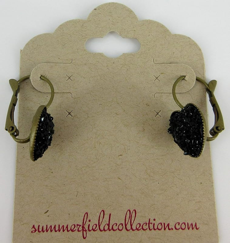 Summerfield Collection Antiqued Gold-tone Black Heart Faux Druzy Stone Lever-back Drop Earrings 12mm