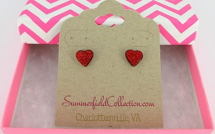 Summerfield Collection Stainless Steel Glitter Acrylic Heart Stud Earrings 8mm (Red)
