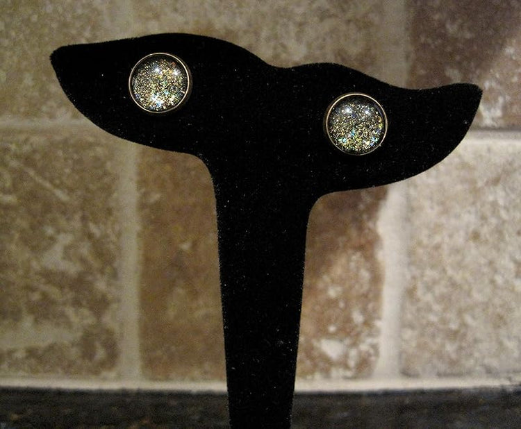 Summerfield Collection Antiqued Gold-tone Black Glitter Glass Galaxy Stud Earrings 12mm Hand-painted
