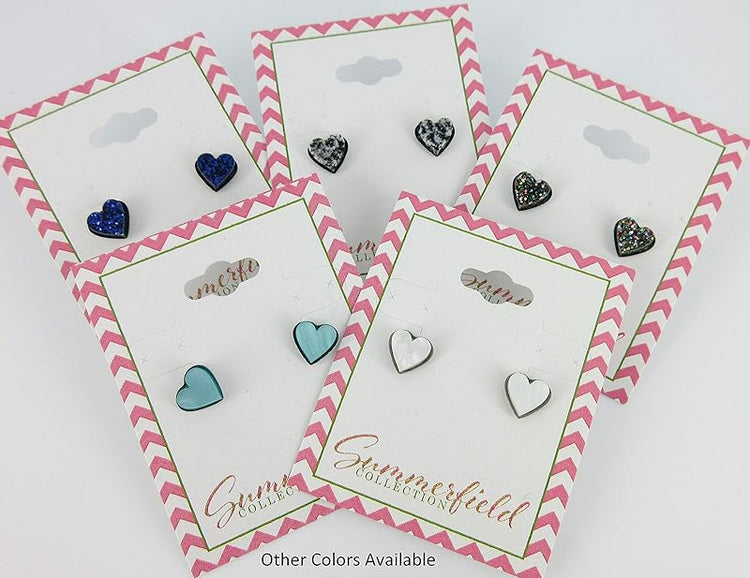 Summerfield Collection Stainless Steel Glitter Acrylic Heart Stud Earrings 8mm (Dark Rainbow)