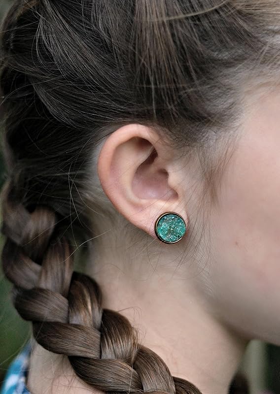 Summerfield Collection Antiqued Gold-tone Faux Druzy Stone Stud Earrings 12mm (Mint Green)
