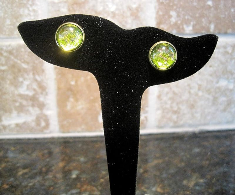 Summerfield Collection Antiqued Gold-tone Green Glitter Glass Stud Earrings Hand-painted 12mm
