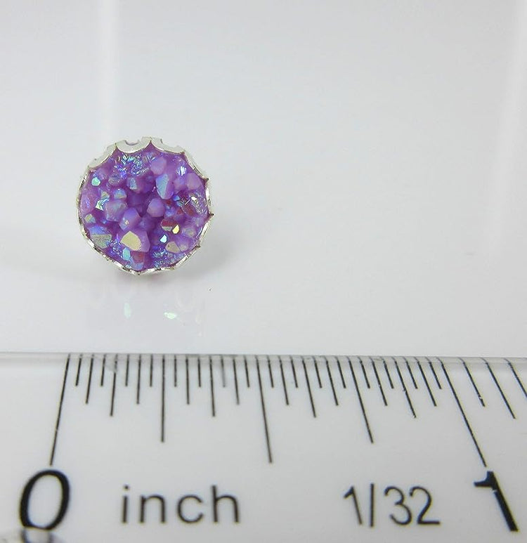 Summerfield Collection Silver-tone Purple AB Faux Druzy Stone Stud Earrings 10mm