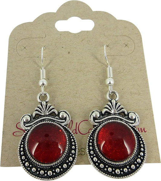 Summerfield Collection Antiqued Silver-tone Metallic Red Glitter Glass Dangle Earrings Hand-painted