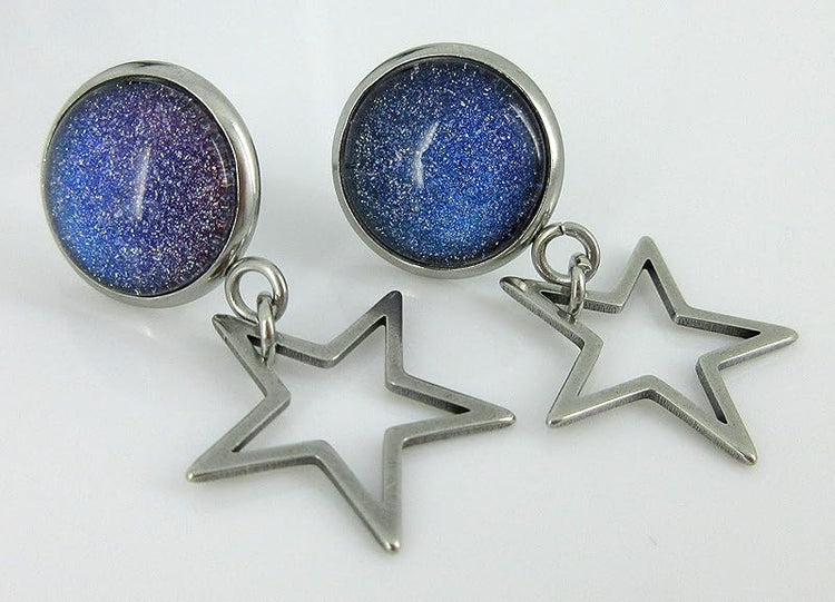 Summerfield Collection Stainless Steel Blue Galaxy Glitter Glass Stud and Star Drop Earrings