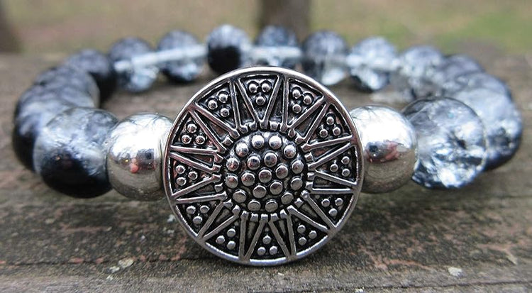 Summerfield CollectionInterchangeable Snap Bracelet 3 Charm Set Blue Galaxy Glitter Glass Black Clear Crackle Stretch