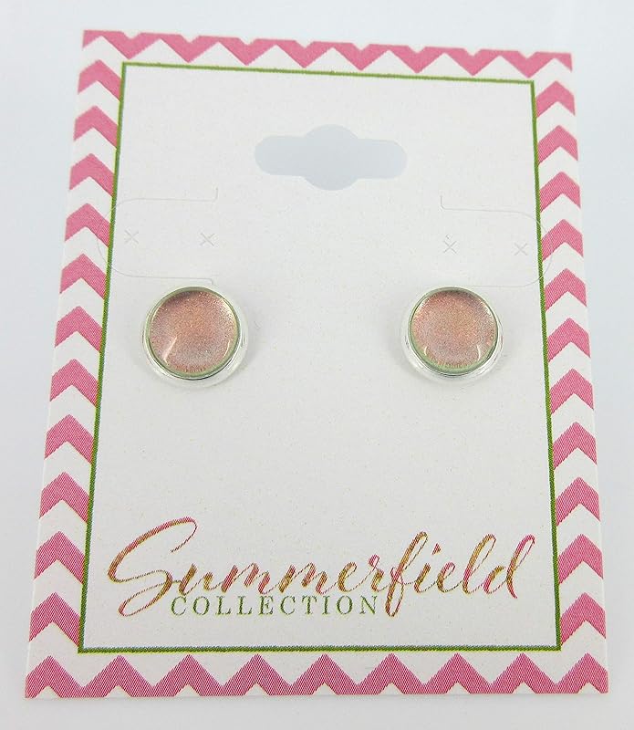 Summerfield Collection Silver-tone Peach Color Shift Glitter Glass Stud Earrings Hand-painted 8mm