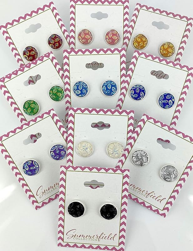 Summerfield Collection Silver-tone Frosted Flower Metallic Rainbow Stud Earrings 12mm (Royal Blue)