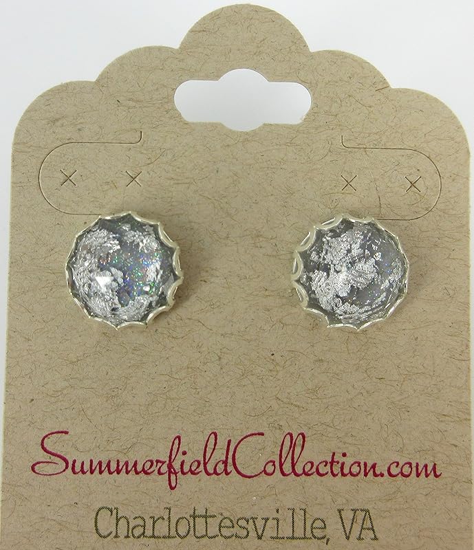 Summerfield Collection Silver Foil Faceted Resin Stud Earrings 12mm (Gray)