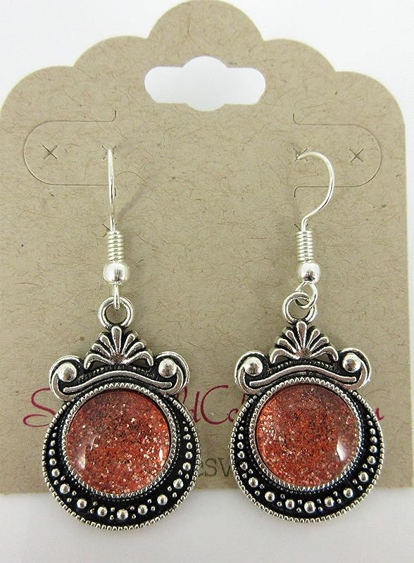 Summerfield Collection Antiqued Silver-tone Orange Glitter Glass Dangle Earrings Hand-painted