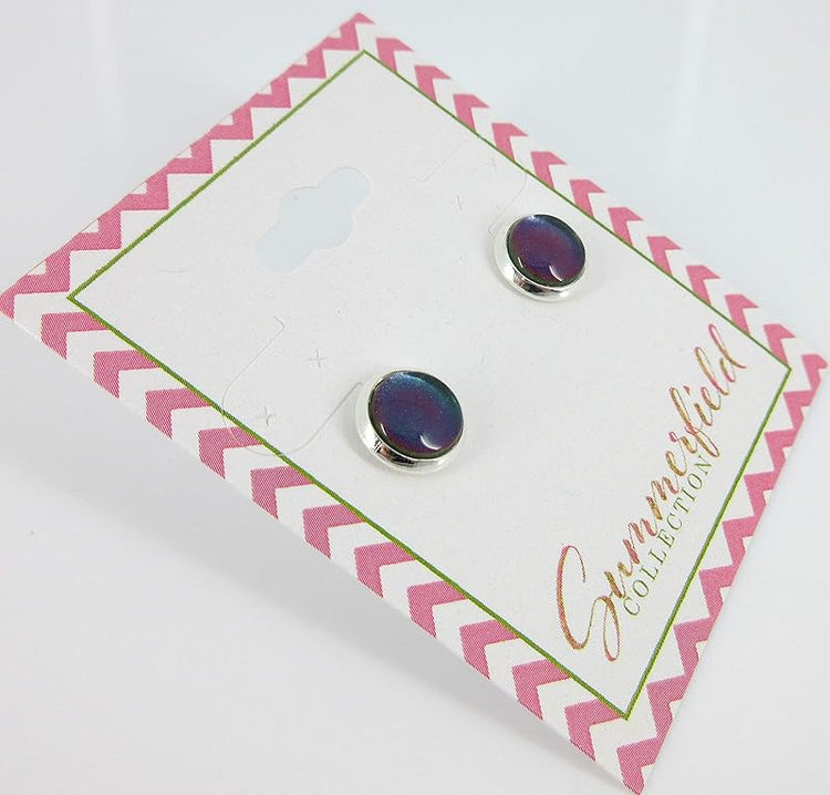 Summerfield Collection Silver-tone Dark Green Blue Color Shift Glitter Glass Stud Earrings Hand-painted 8mm