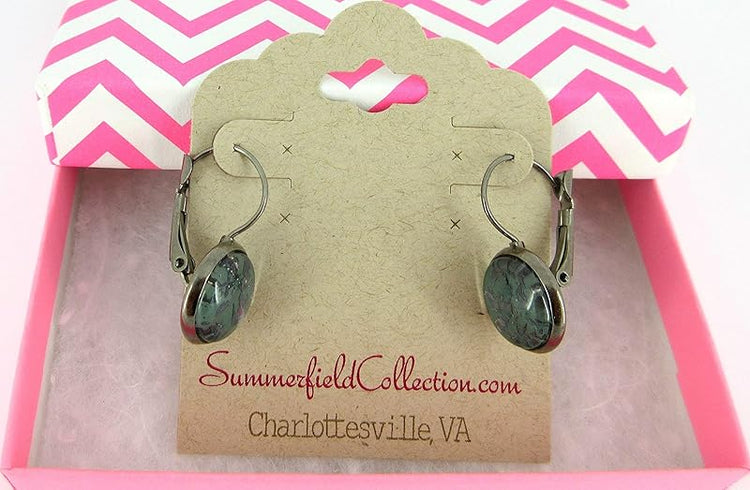 Summerfield Collection Hematite-tone Teal Blue Green Flake Glitter Glass Lever-back Drop Earrings Hand-painted