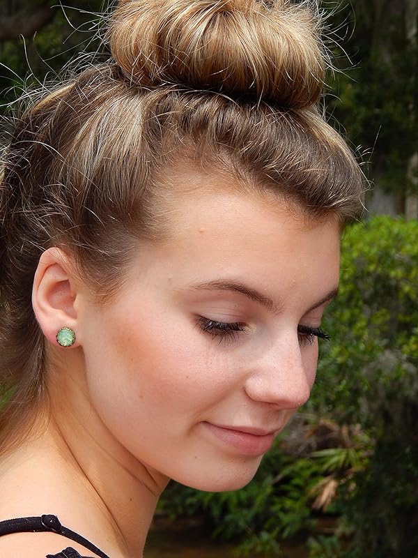 Summerfield Collection Antiqued Gold-tone Green AB Resin Opalescent Flake Stud Earrings 10mm