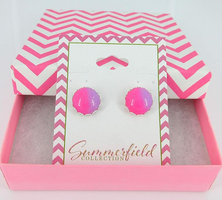 Summerfield Collection Stainless Steel Glitter Resin Stud Earrings 12mm Hot Pink Kawaii