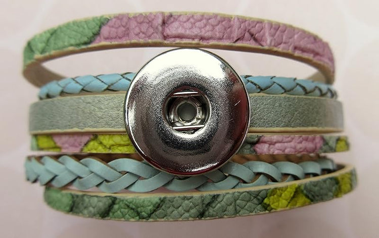 Summerfield Collection Interchangeable Snap Bracelet 3 Charm Set Blue Green Pink Glitter Glass Layered Leather