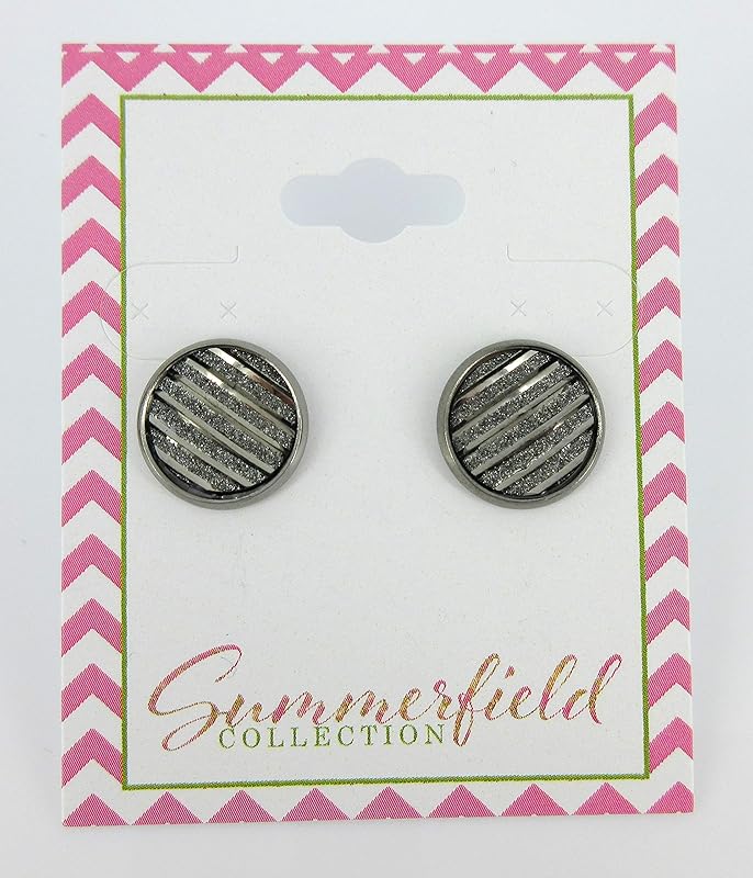 Summerfield Collection Hematite-tone Gunmetal Gray Frosted Metallic Stripe Stud Earrings 12mm