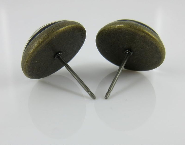 Summerfield Collection Antiqued Gold-tone Blue Purple Pink Glitter Glass Stud Earrings Hand-painted